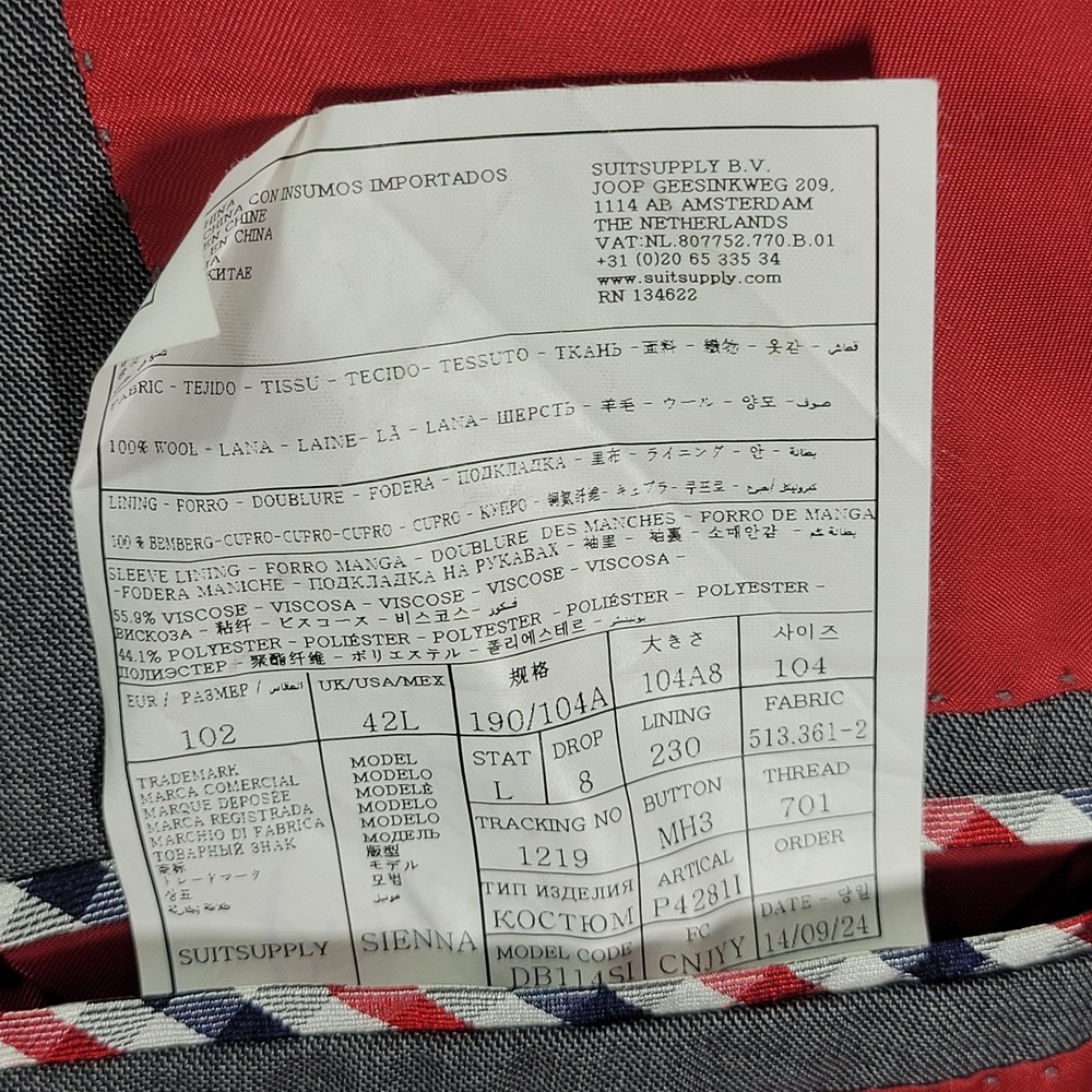 Suitsupply SIENNA Vitale Barberis Men's Sport Coat Blazer Two Button Gray 42L‎ - Picture 7 of 16